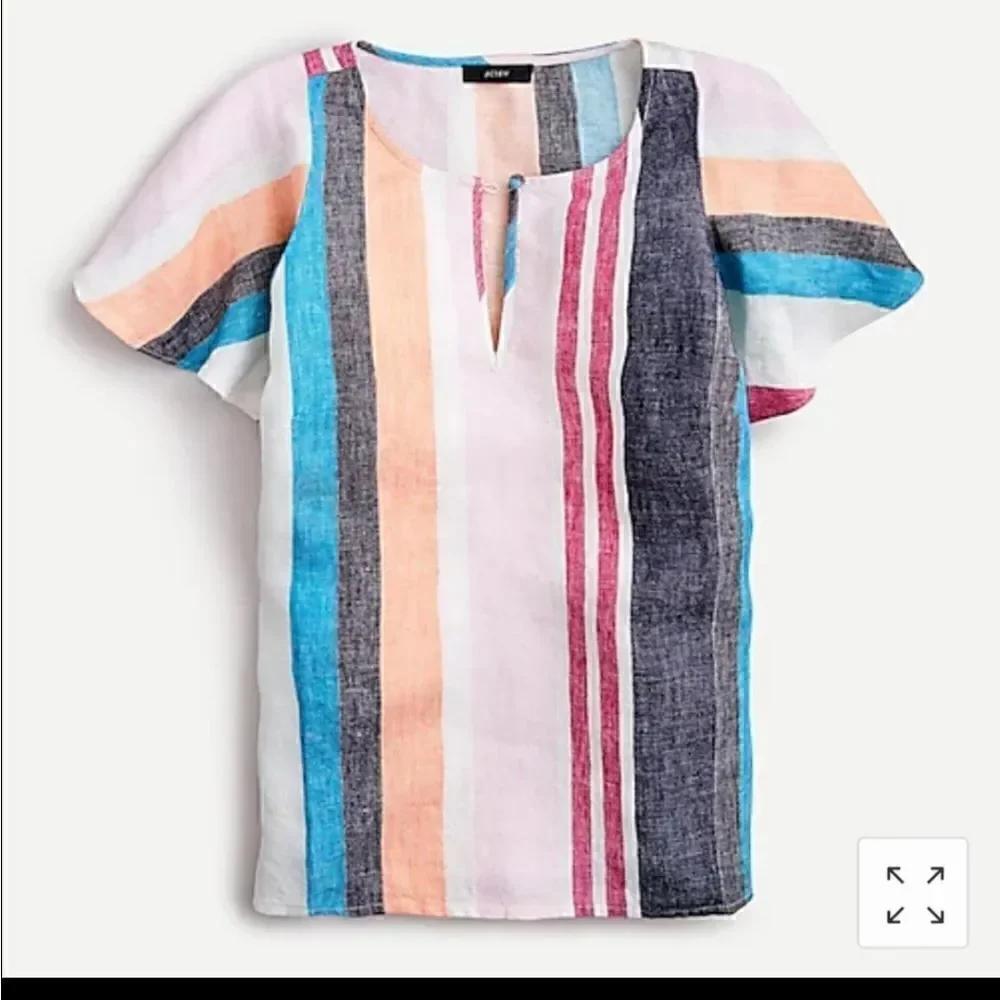 J CREW Linen Striped Flutter Sleeve Top